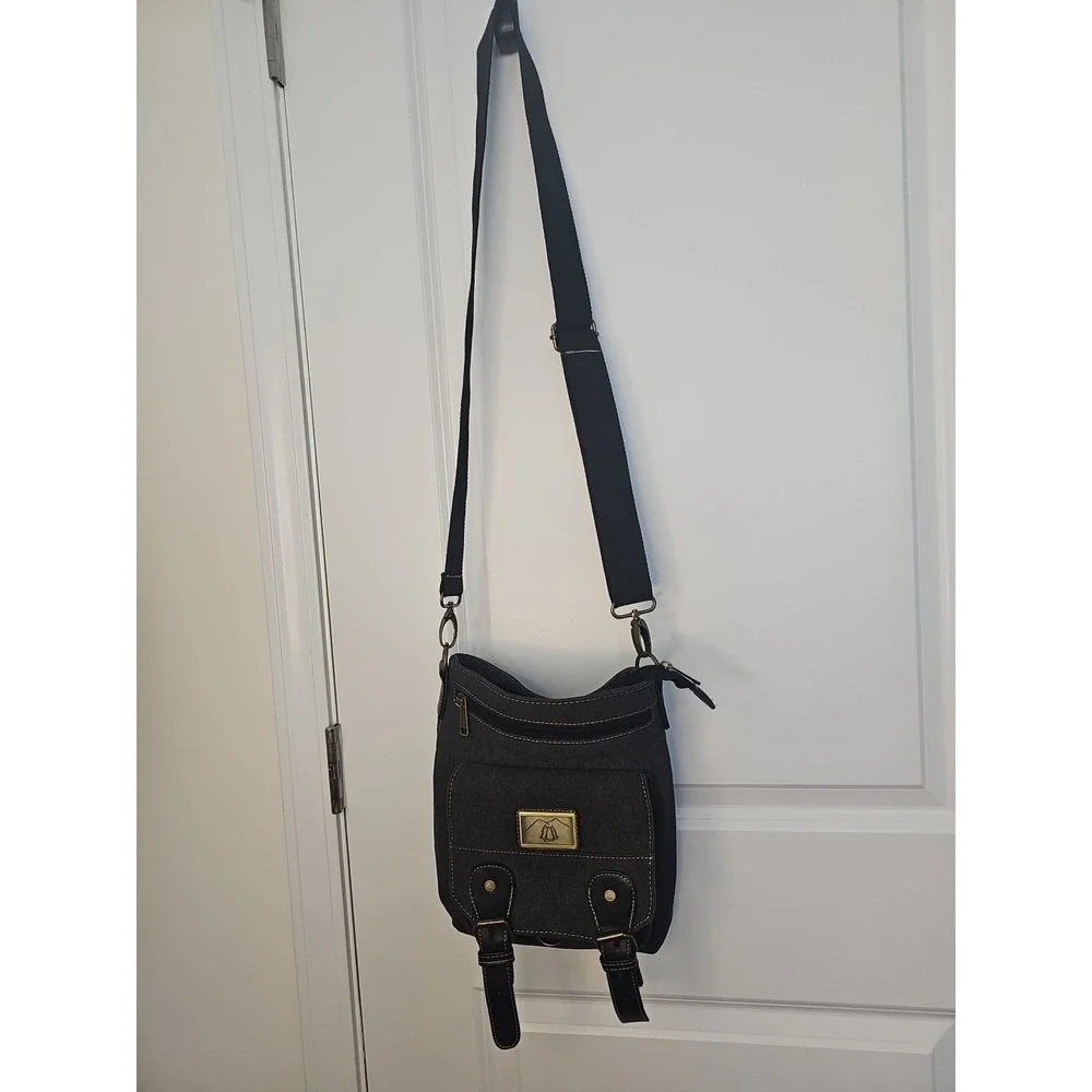 Prarie Schooner Unisex Crossbody Bag Black Canvas Heavy Duty‎ Multi Pocket
